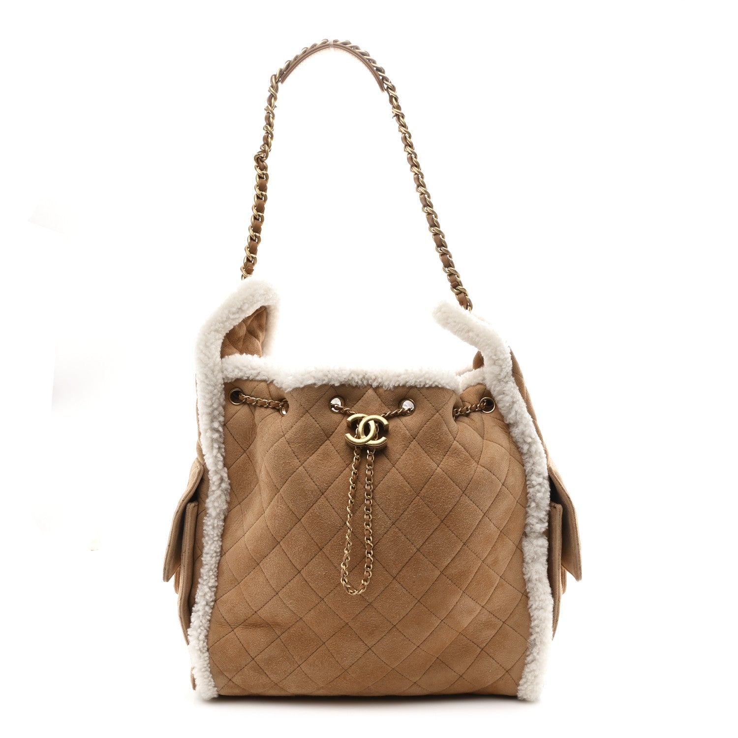 Chanel Suede Shearling Quilted Medium Chanel 25 Handbag Beige Natural 1 of 12