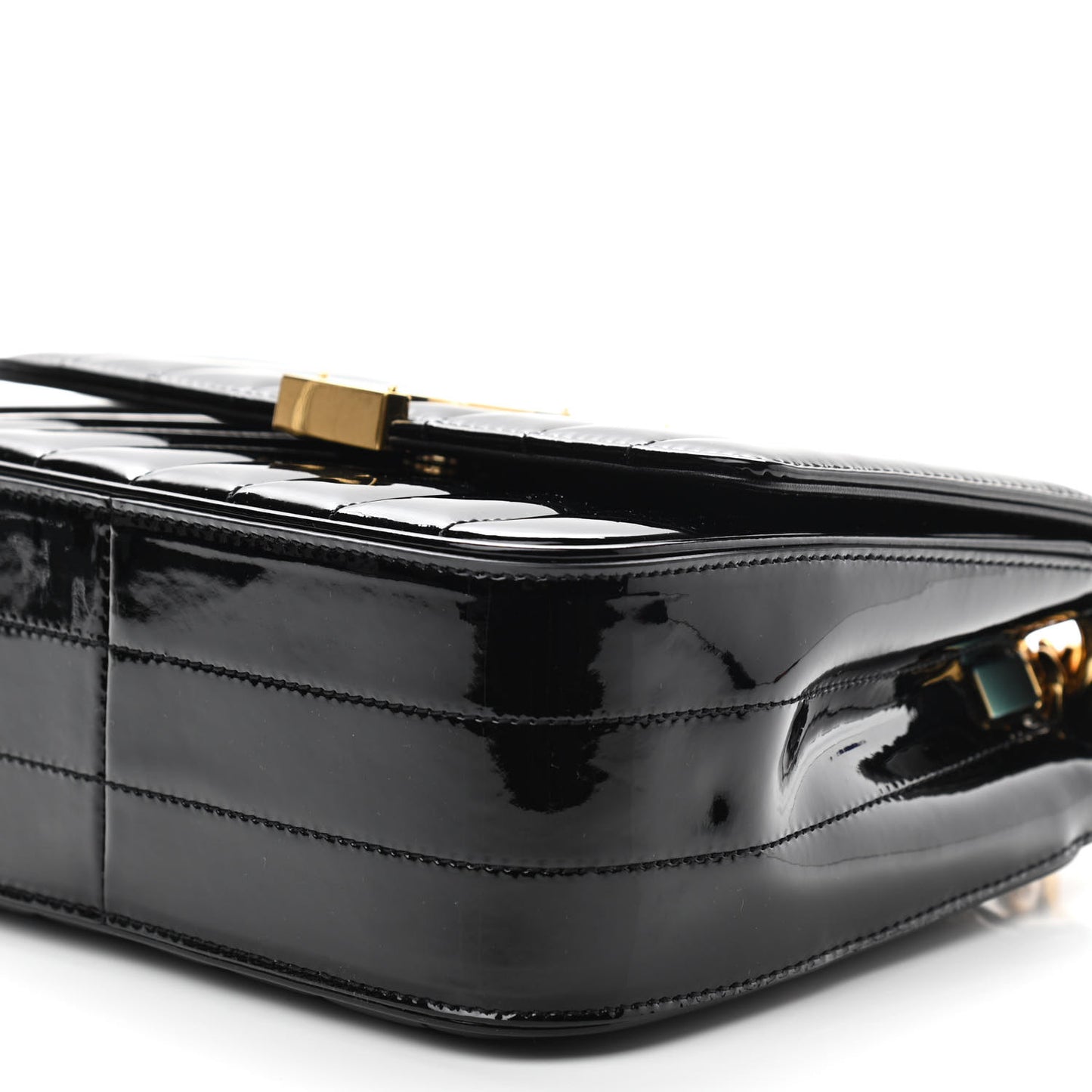 Patent Calfskin Matelasse Monogram Medium Vicky Chain Bag Black