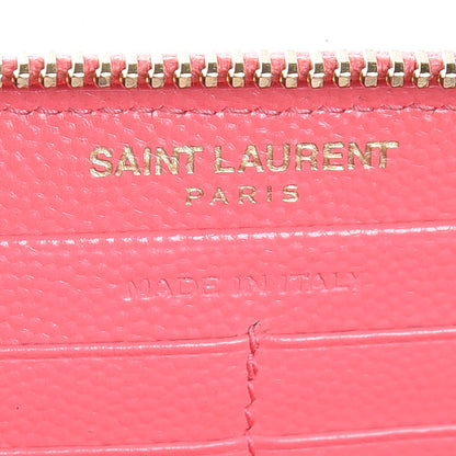 Saint Laurent Grain De Poudre Matelasse Chevron Monogram Zip Around Wallet Rose Clair 6 of 6
