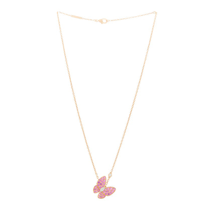Van Cleef & Arpels 18K Rose Gold Diamond Pink Sapphire Two Butterfly Pendant Necklace 3 of 7