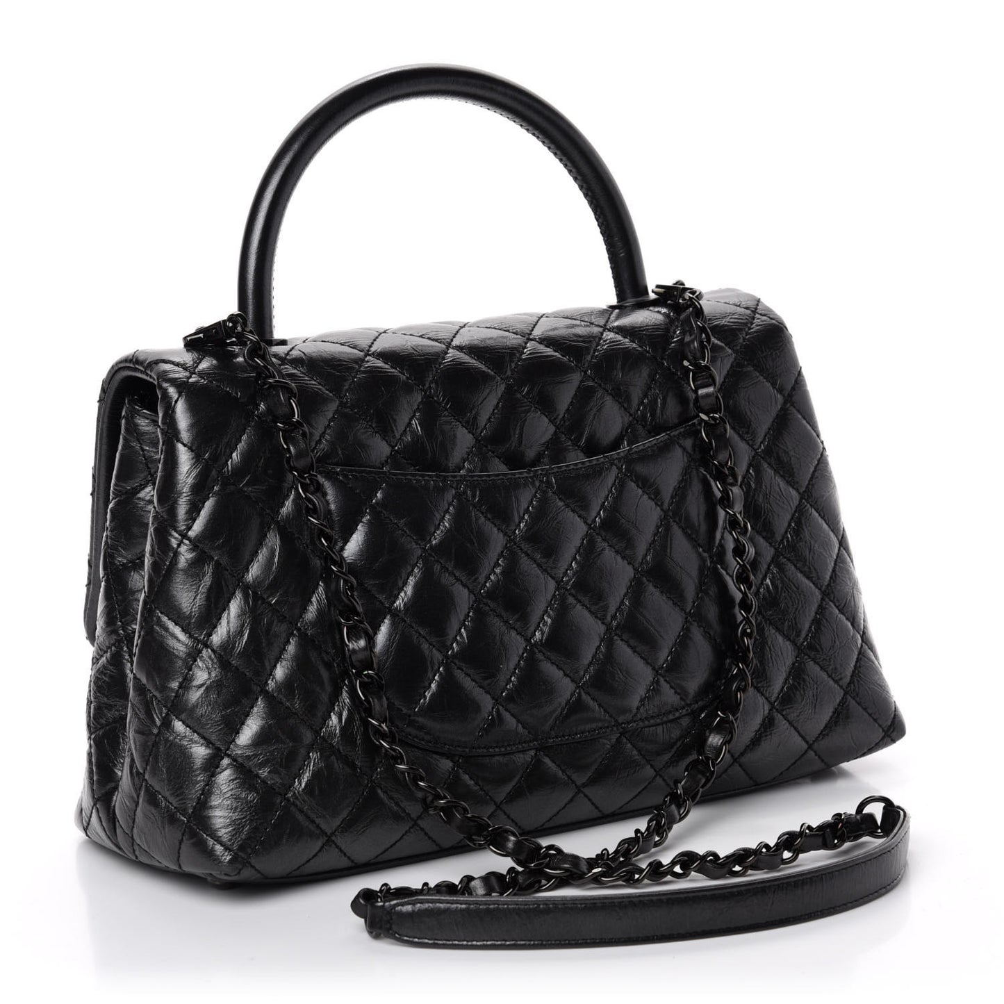 Aged Calfskin Quilted Small Coco Handle Flap So Black