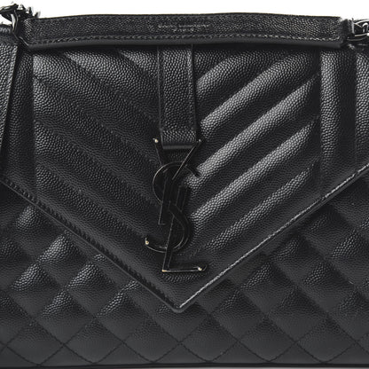 Saint Laurent Grain De Poudre Textured Mixed Matelasse Triquilt Medium Monogram Satchel Black 9 of 9