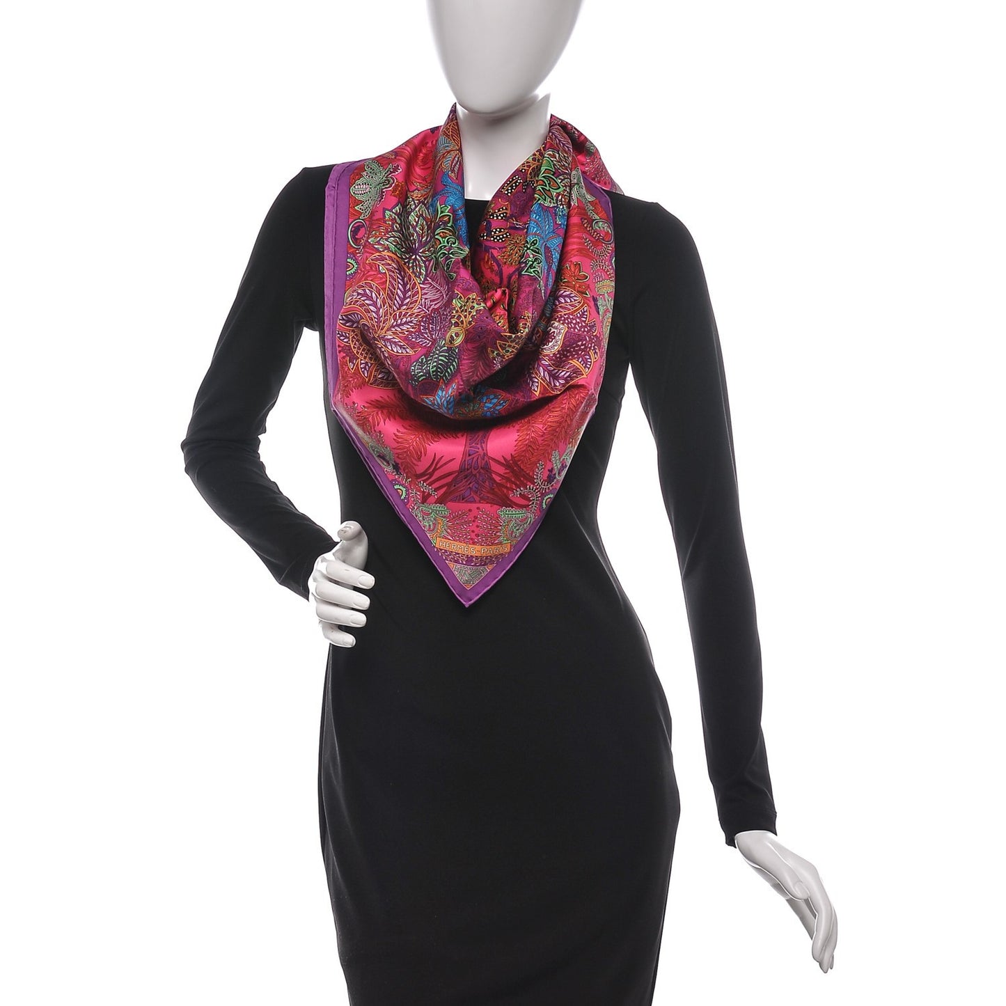 Silk Maitres de la Foret Scarf 90 Rose Indien Vert Bleu