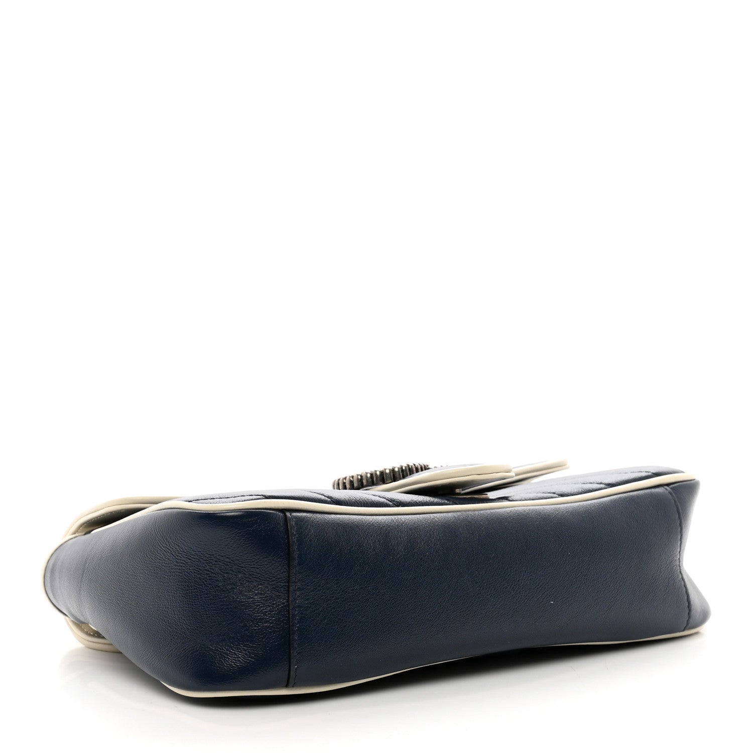 Gucci Vintage Effect Calfskin Matelasse Diagonal Small Torchon GG Marmont Shoulder Bag Blue Agata Mystic White 4 of 10