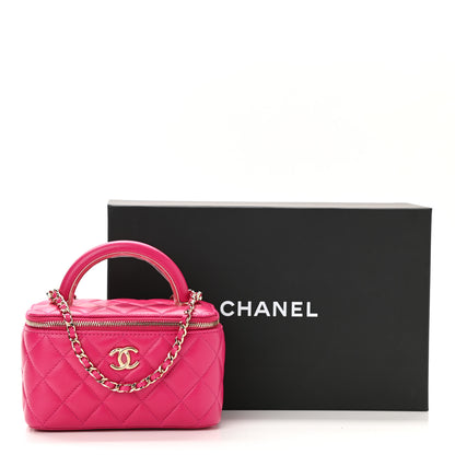Chanel Lambskin Quilted Small Top Handle Vanity Case With Chain Dark Pink 12 of 12