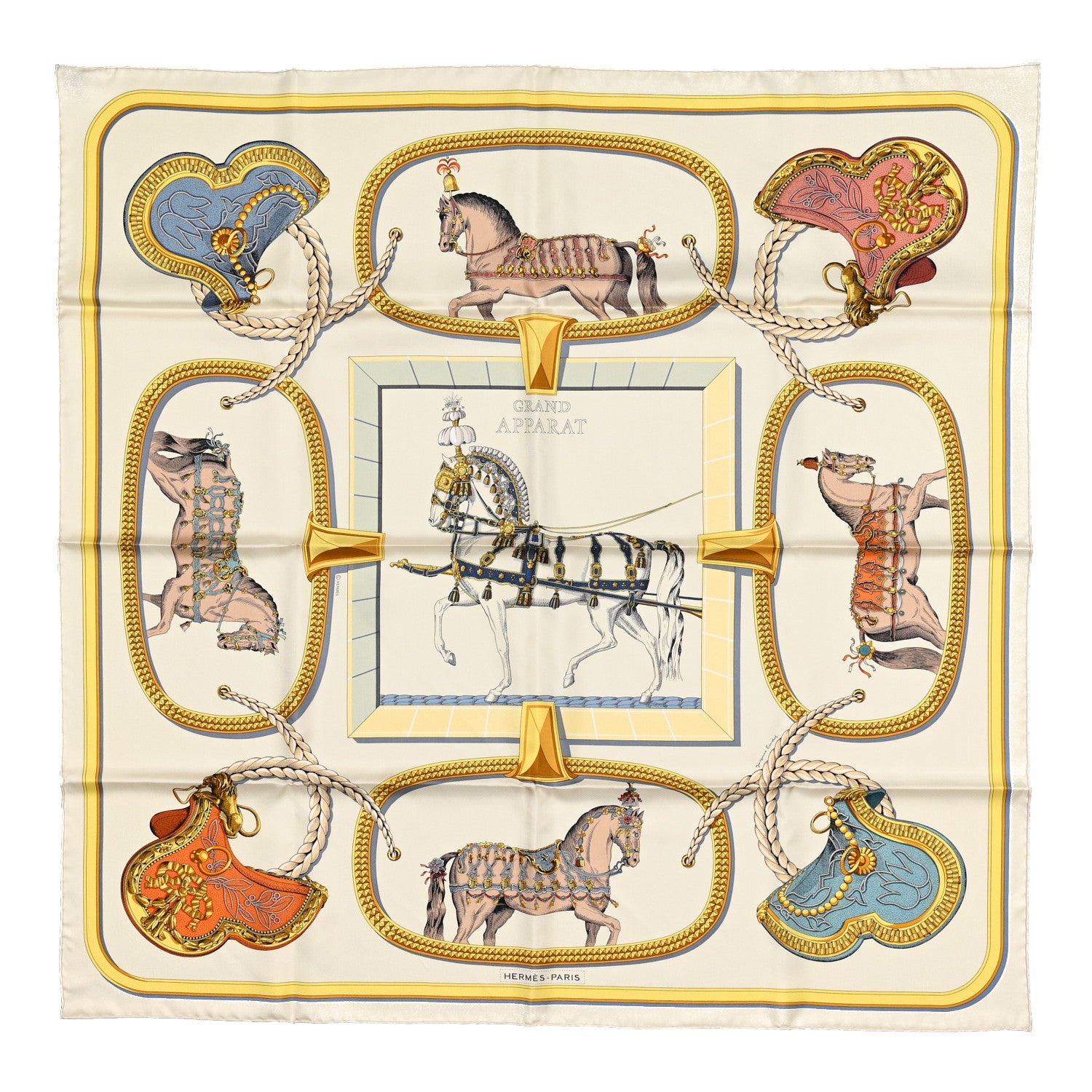 Hermes Silk Grand Apparat Scarf 90 Creme Gold Multicolor 1 of 6