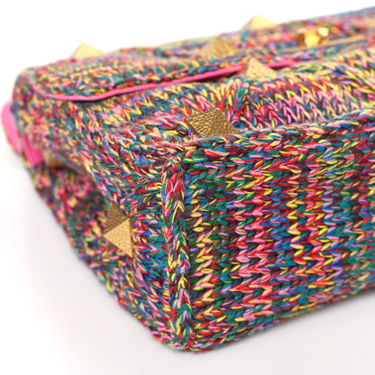 Valentino Garavani Wool Woven Large Roman Stud Shoulder Bag Multicolor Feminine Pink 7 of 8