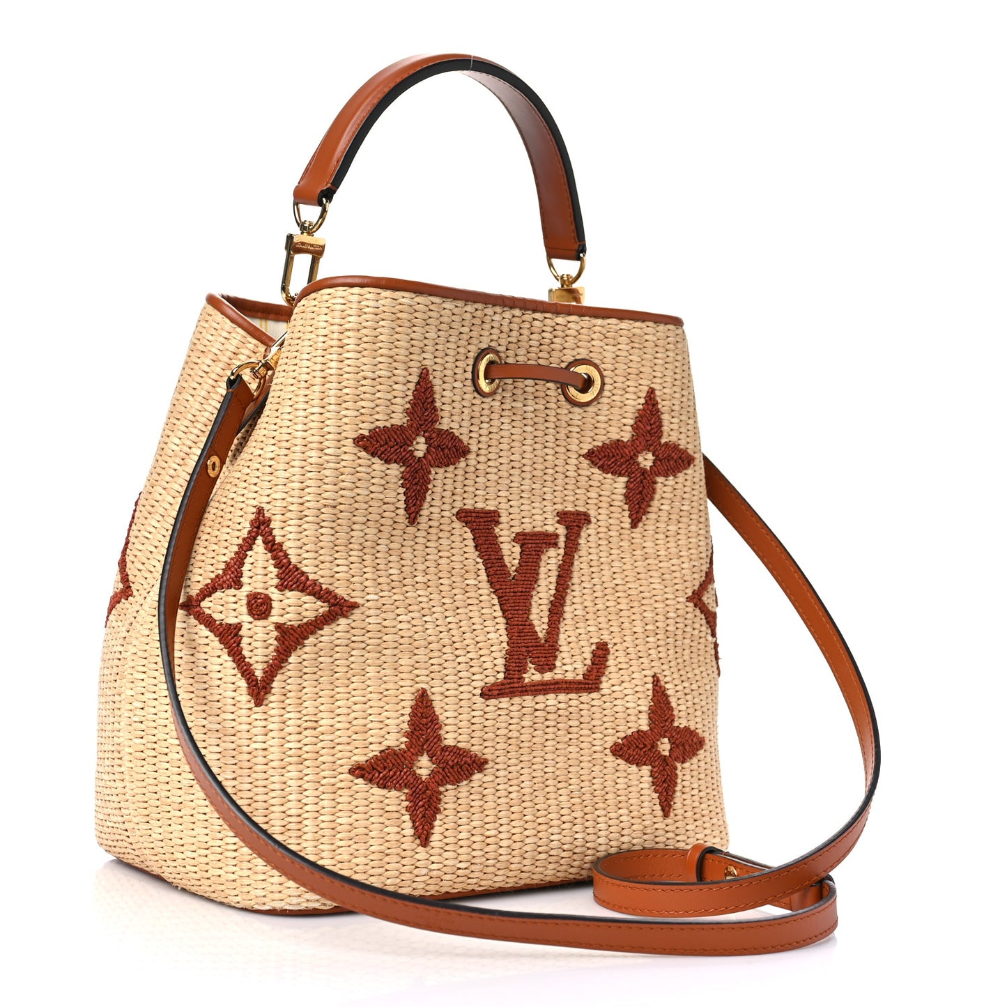 Raffia Calfskin Monogram Neonoe MM Tan