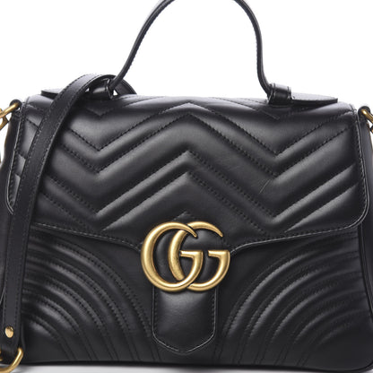 Gucci Calfskin Matelasse Small GG Marmont Top Handle Shoulder Bag Black 11 of 11