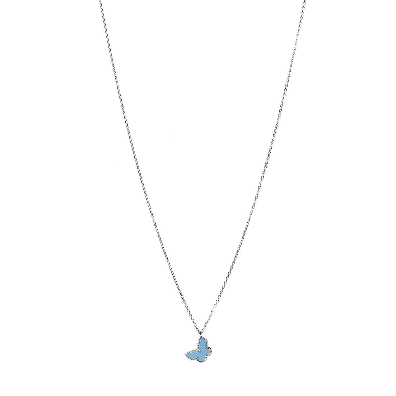 Van Cleef & Arpels 18K White Gold Turquoise Sweet Alhambra Butterfly Pendant Necklace 1 of 7