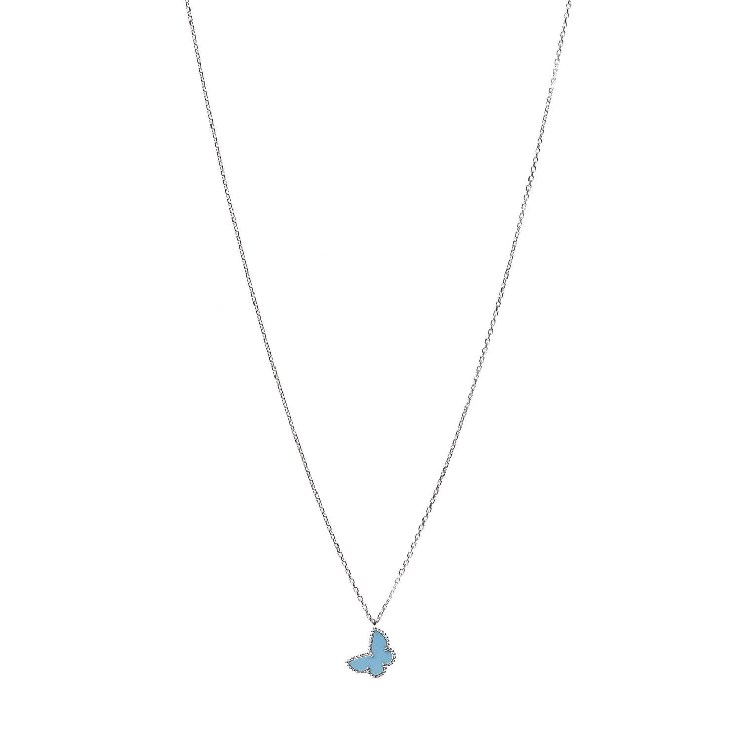 18K White Gold Turquoise Sweet Alhambra Butterfly Pendant Necklace