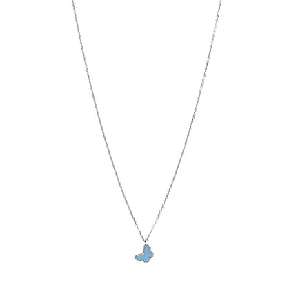 Van Cleef & Arpels 18K White Gold Turquoise Sweet Alhambra Butterfly Pendant Necklace 1 of 7