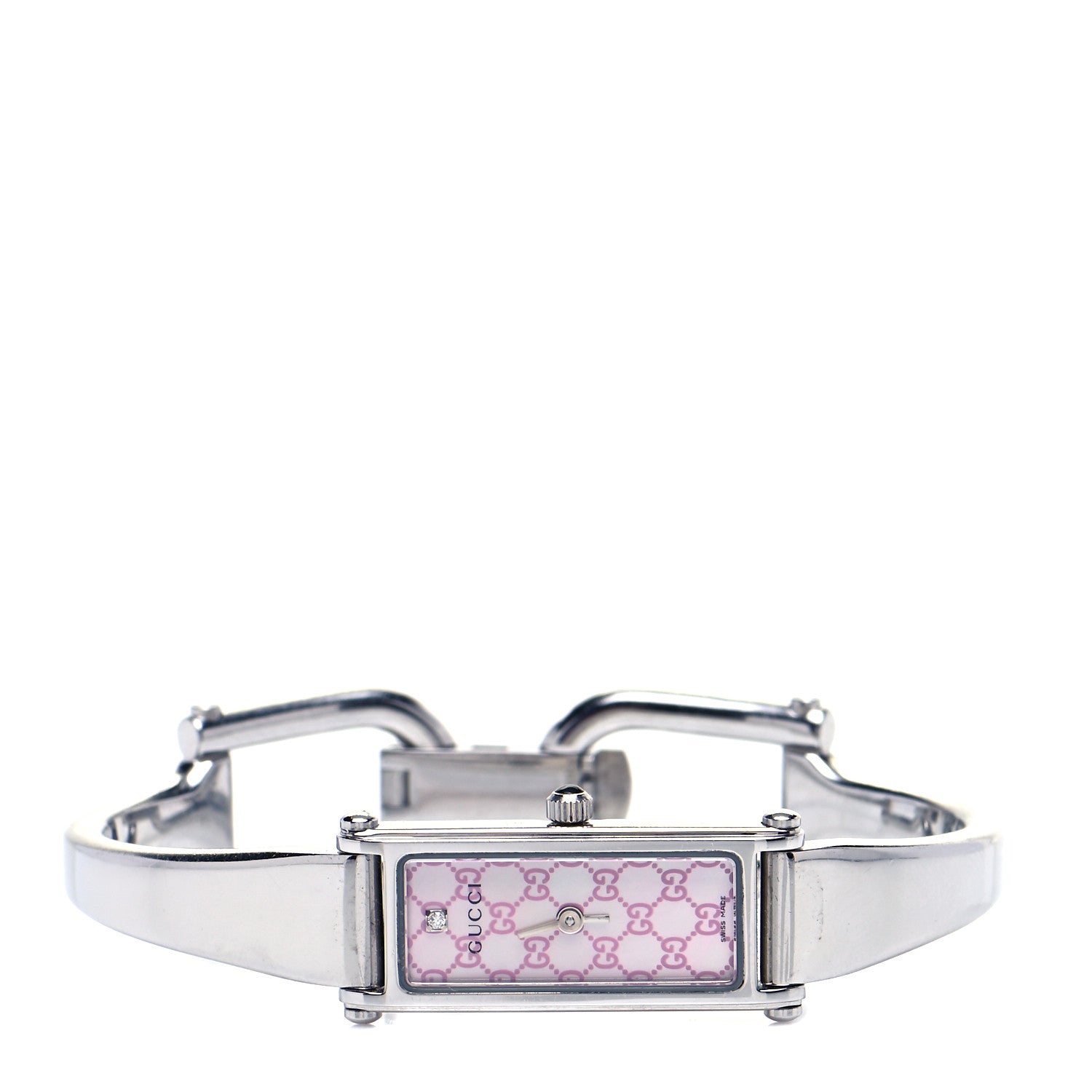 Gucci Stainless Steel Diamond Pink Mother of Pearl 12mm 1500L Horsebit Quartz Watch 2 of 5
