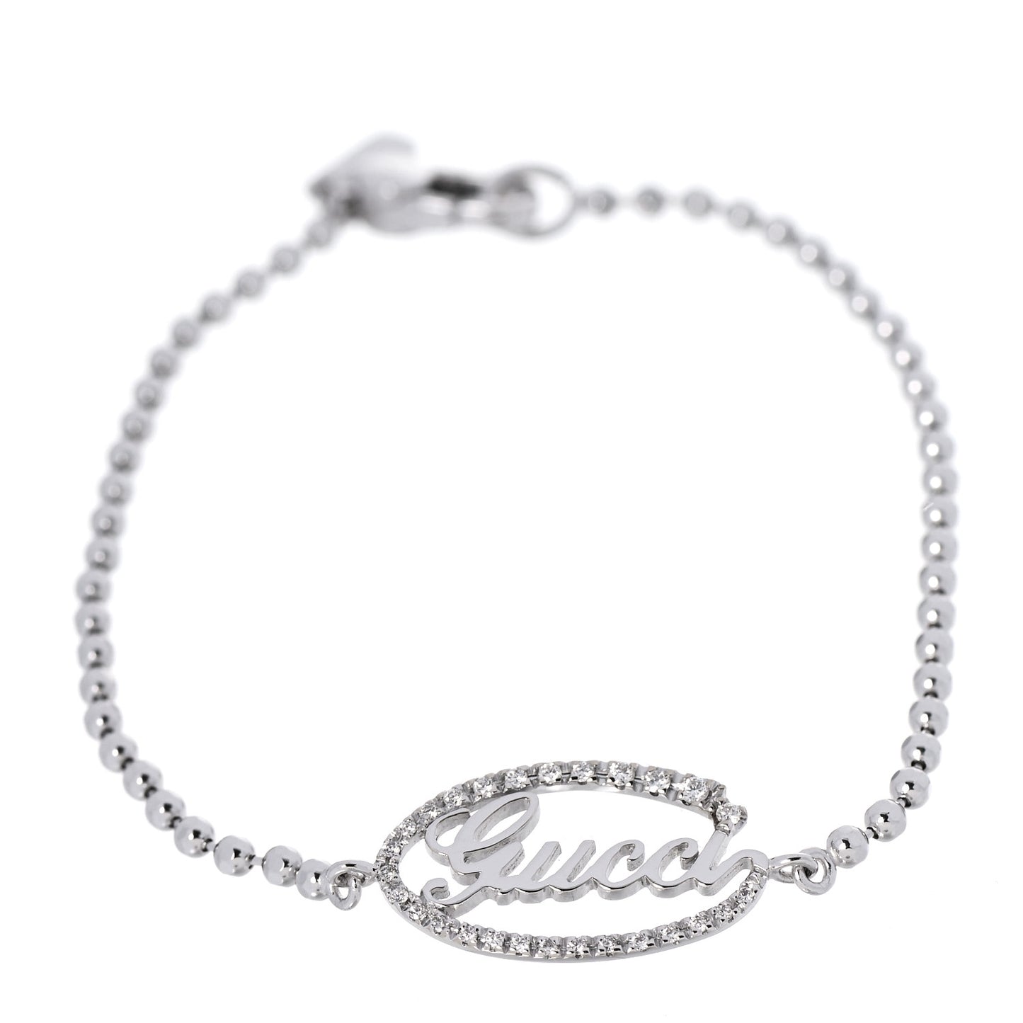 18K White Gold Diamond Script Logo Chain Bracelet