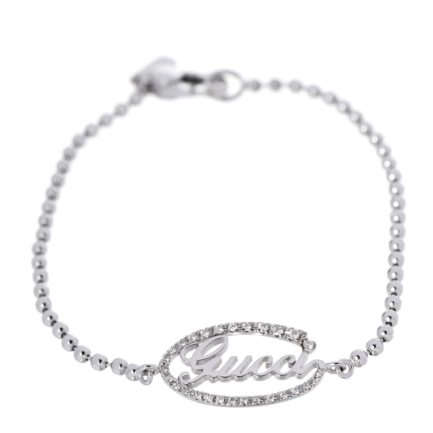 Gucci 18K White Gold Diamond Script Logo Chain Bracelet 1 of 5