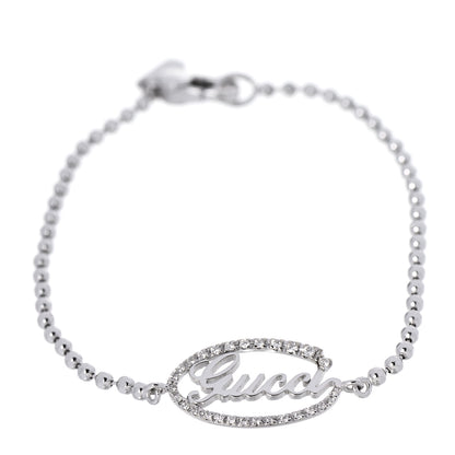 Gucci 18K White Gold Diamond Script Logo Chain Bracelet 1 of 5