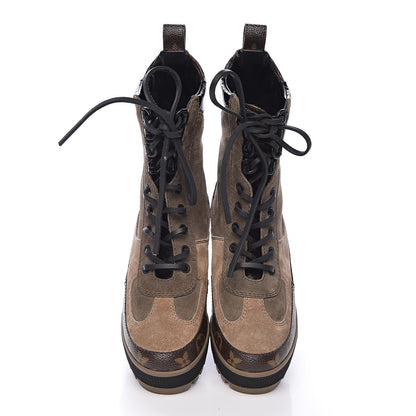 Louis Vuitton Suede Calfskin Monogram Laureate Platform Desert Boots 36 Taupe 10 of 11