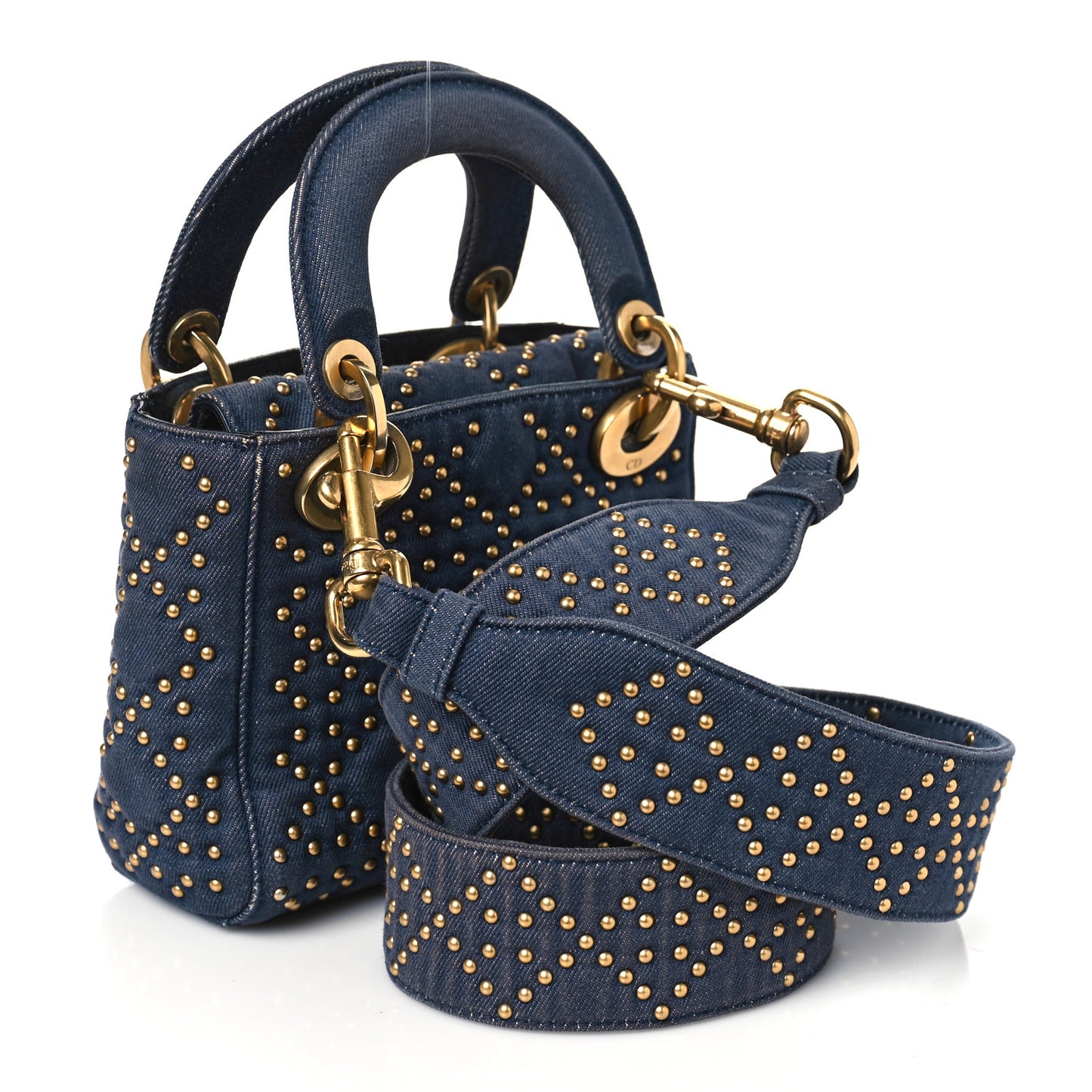 Denim Cannage Studded Mini Lady Dior Navy