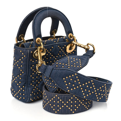 Christian Dior Denim Cannage Studded Mini Lady Dior Navy 3 of 9