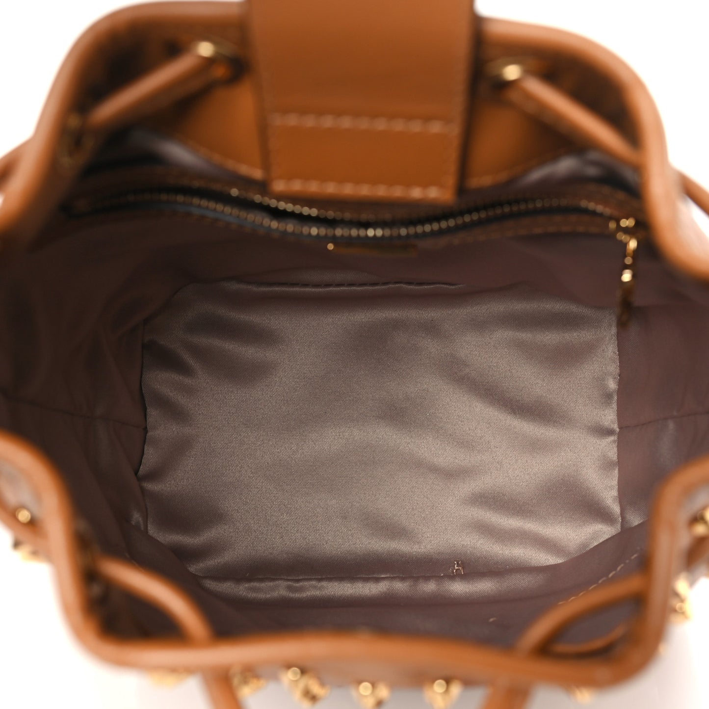 Visetos Swarovski Crystal Studded Mini Drawstring Bucket Bag Cognac