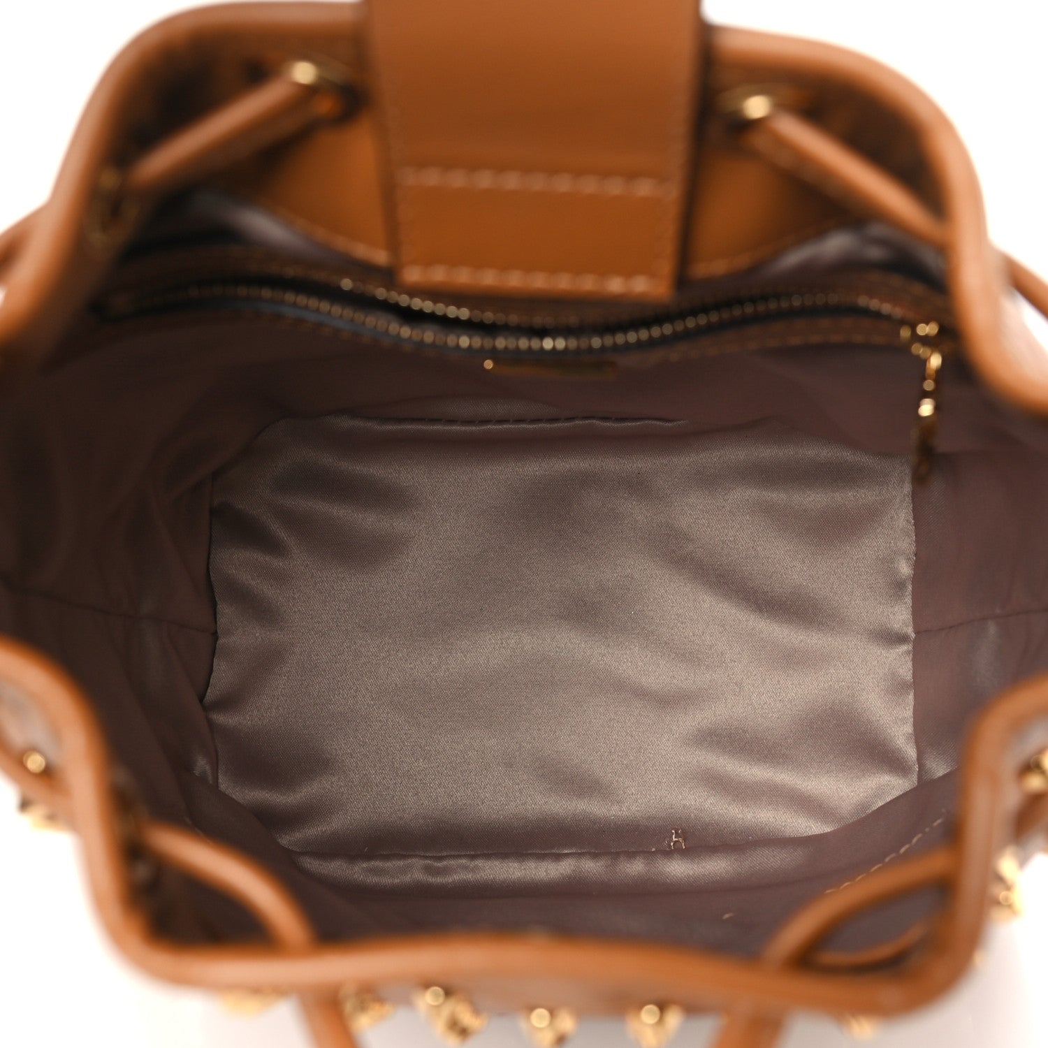 MCM Visetos Swarovski Crystal Studded Mini Drawstring Bucket Bag Cognac 5 of 9