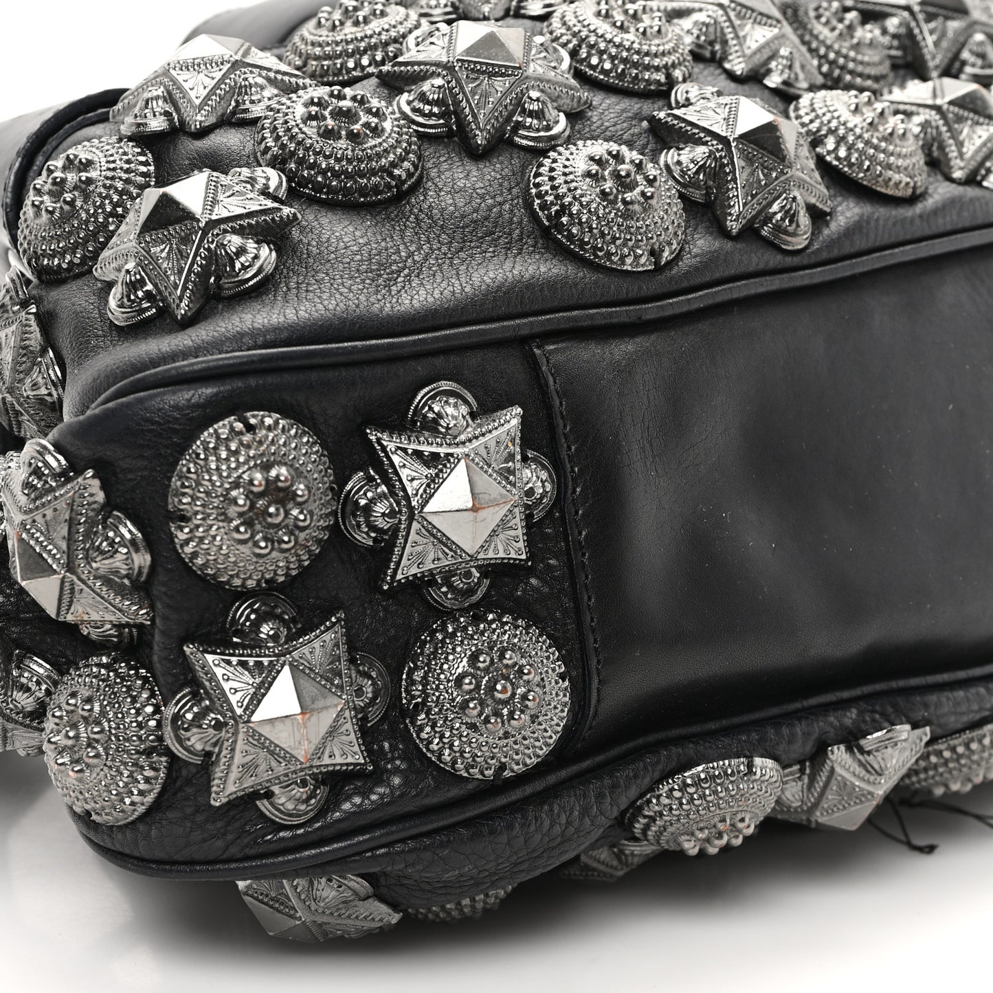 Calfskin Mason Warrior Studded Hobo Black