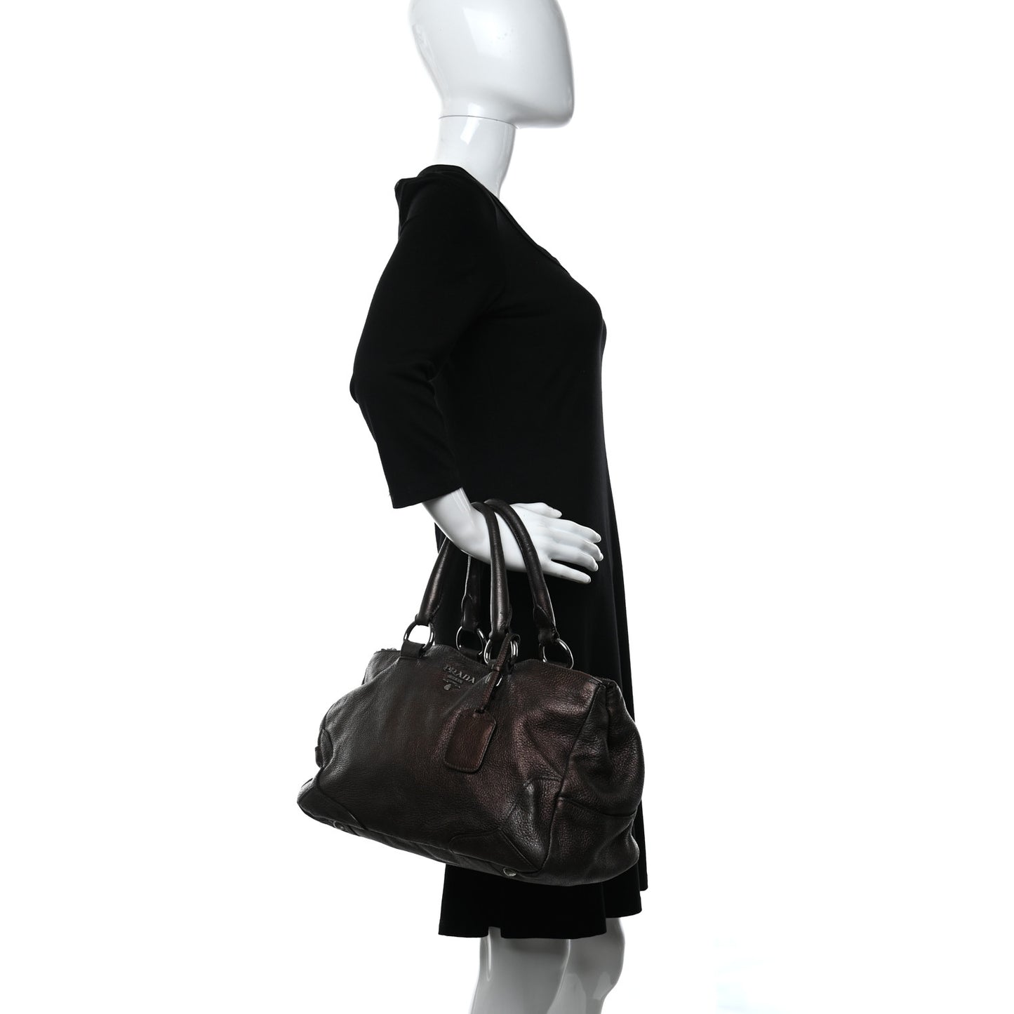 Metallic Vitello Daino Hand Bag Piombo