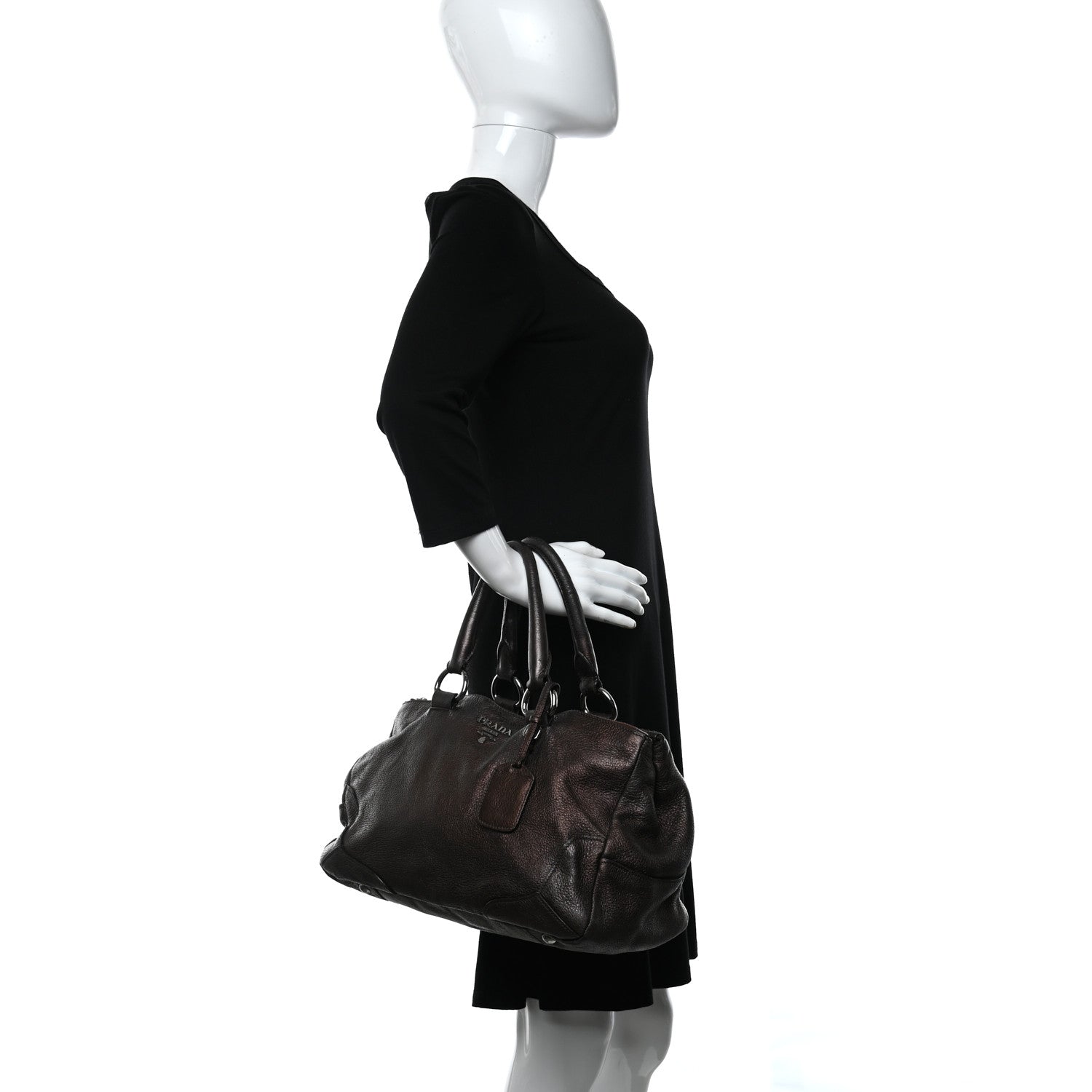Prada Metallic Vitello Daino Hand Bag Piombo 2 of 22