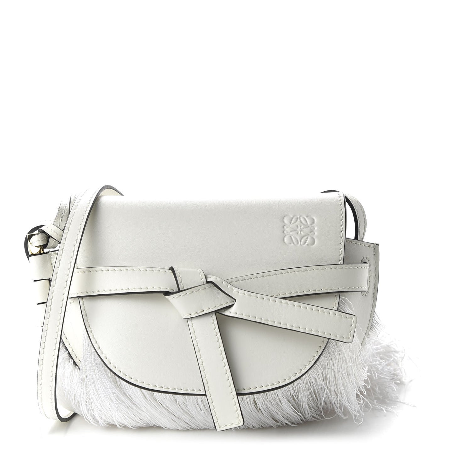 Calfskin Mini Fringe Gate Crossbody Bag White
