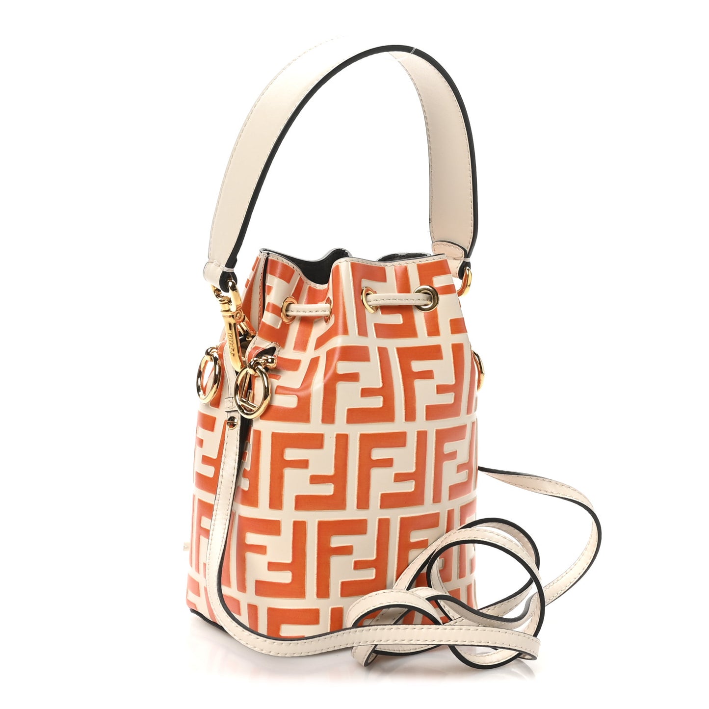 Vitello Liberty F is Fendi Bi-Color FF 1974 Embossed Mini Mon Tresor Bucket Bag Camelia Aranciata