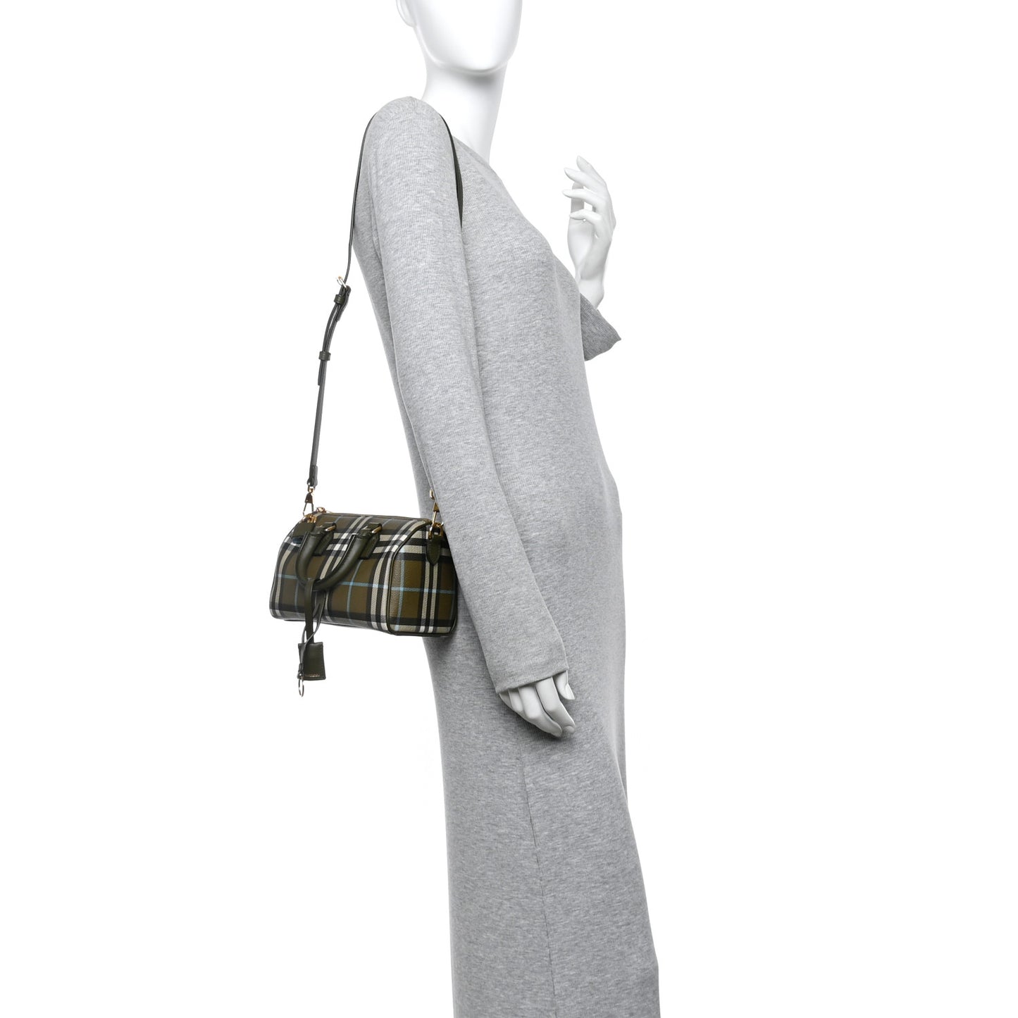 Vintage Check Mini Bowling Bag Olive Green