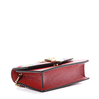 Gucci Patent Embroidered Super Mini Sylvie Chain Shoulder Bag Red 3 of 9