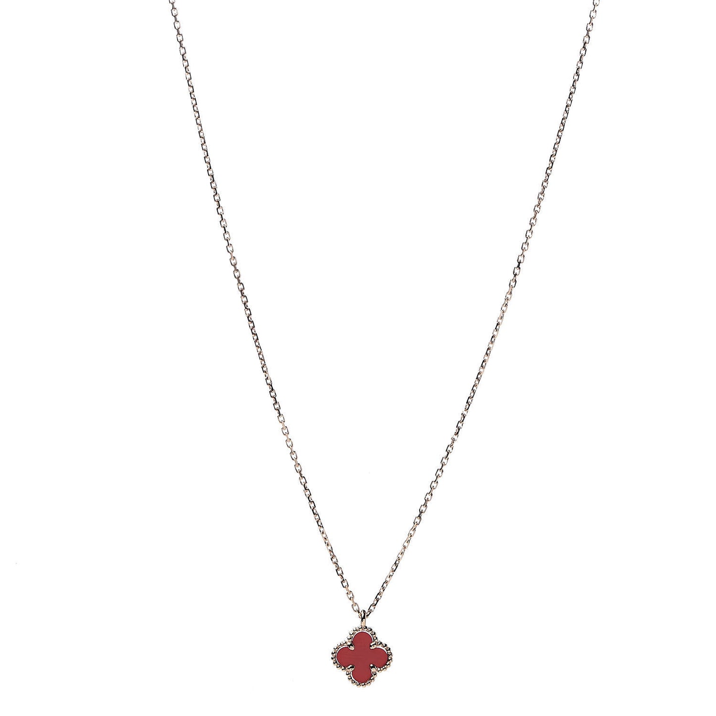 18K Rose Gold Carnelian Sweet Alhambra Pendant Necklace