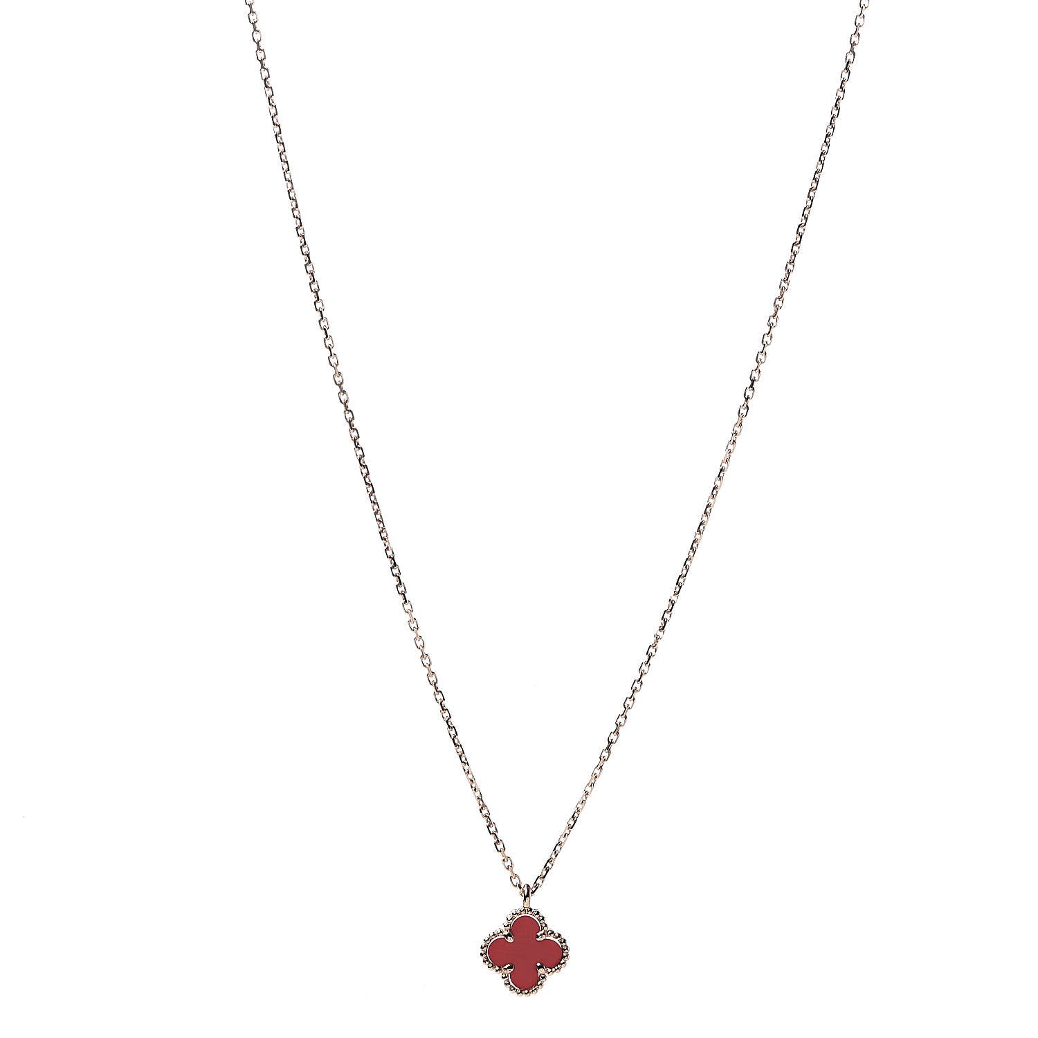 Van Cleef & Arpels 18K Rose Gold Carnelian Sweet Alhambra Pendant Necklace 1 of 7
