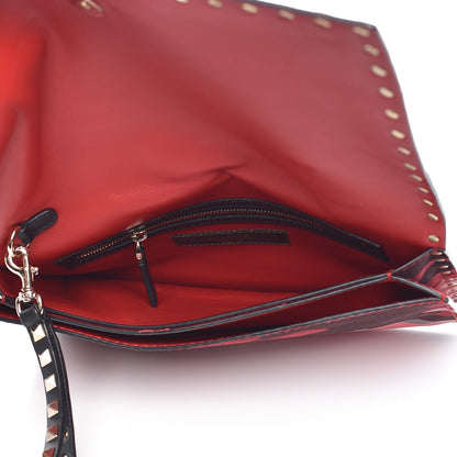 Valentino Garavani Nappa Canvas Camouflage Rockstud Wristlet Clutch Red Black 5 of 8