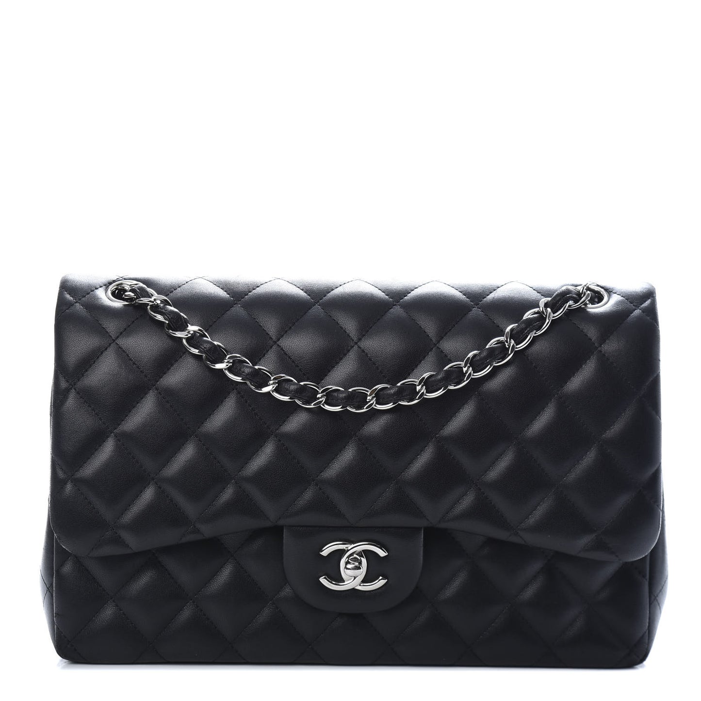 Lambskin Quilted Jumbo Double Flap Black