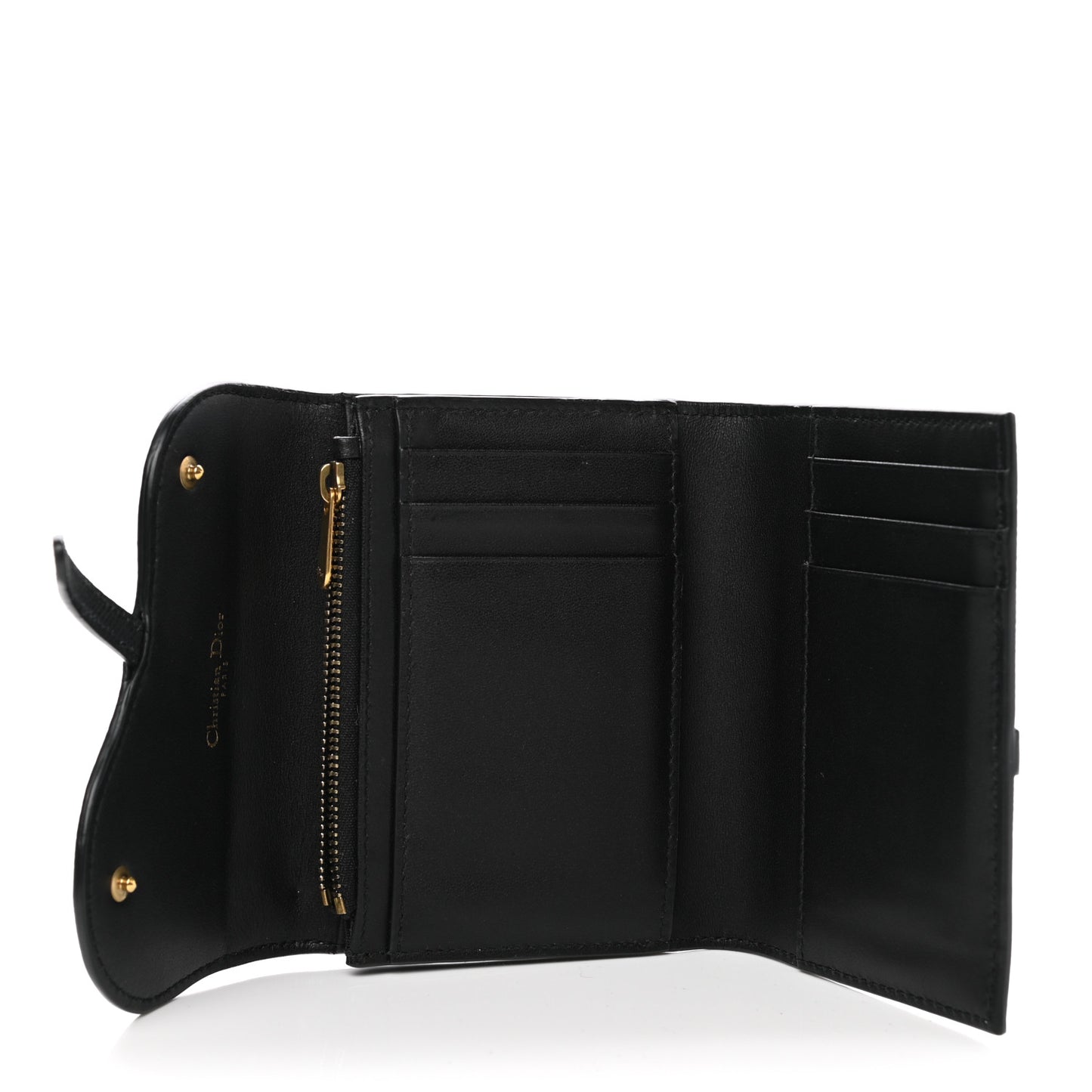 Grained Calfskin Saddle Wallet Lotus Black