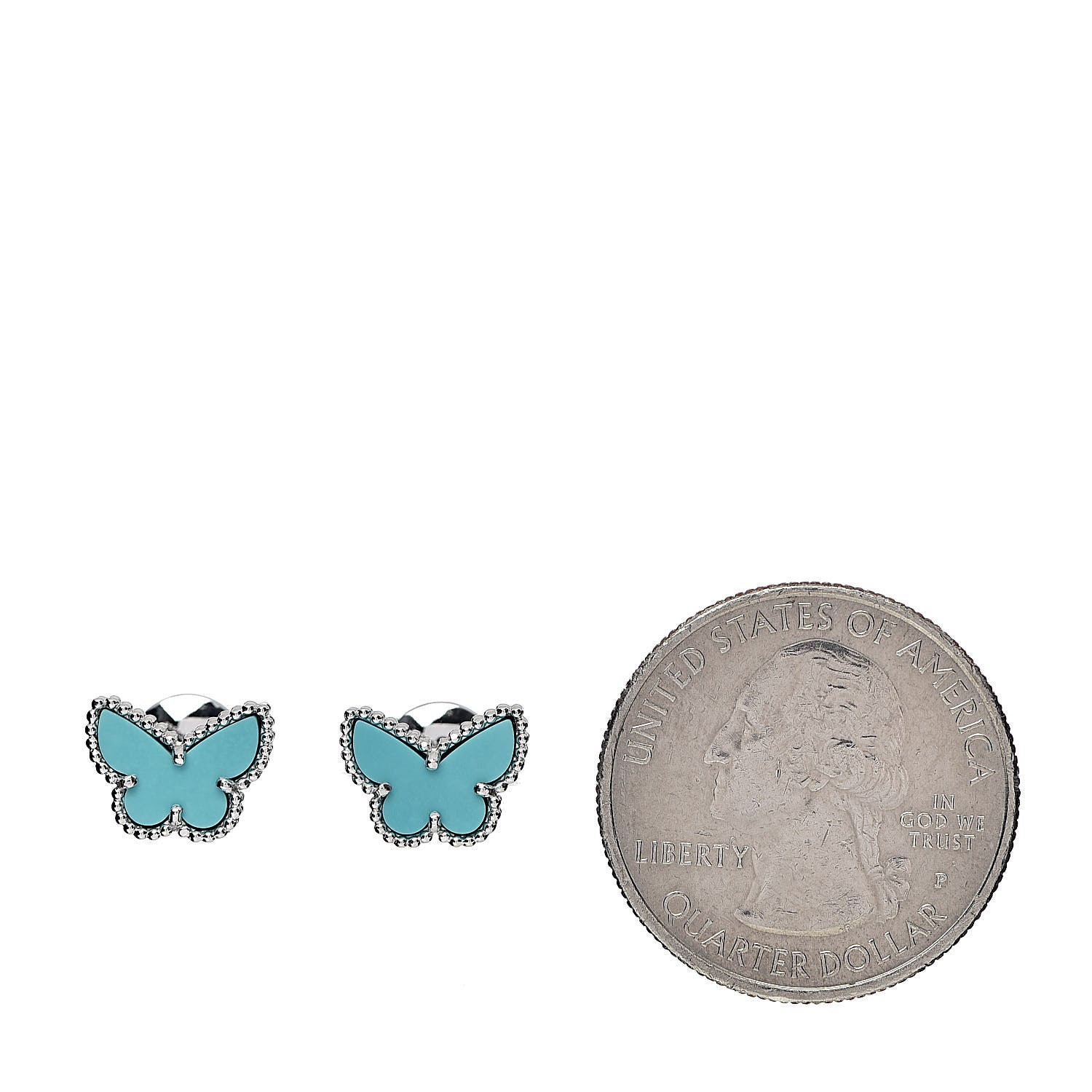 Van Cleef & Arpels 18K White Gold Turquoise Sweet Alhambra Butterfly Earrings 2 of 4