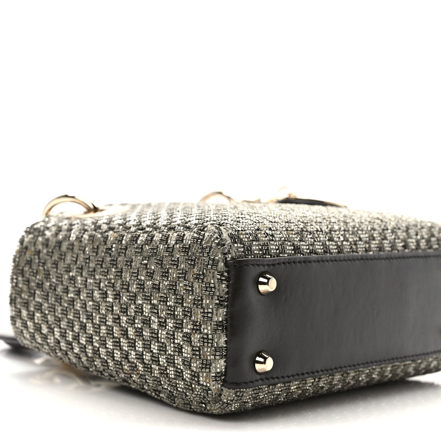 Calfskin Beaded Checkered Mini Lady Dior Grey White