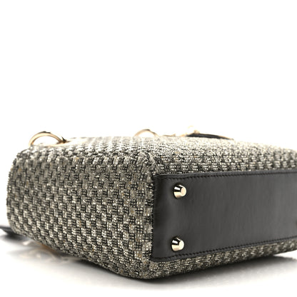 Christian Dior Calfskin Beaded Checkered Mini Lady Dior Grey White 7 of 8