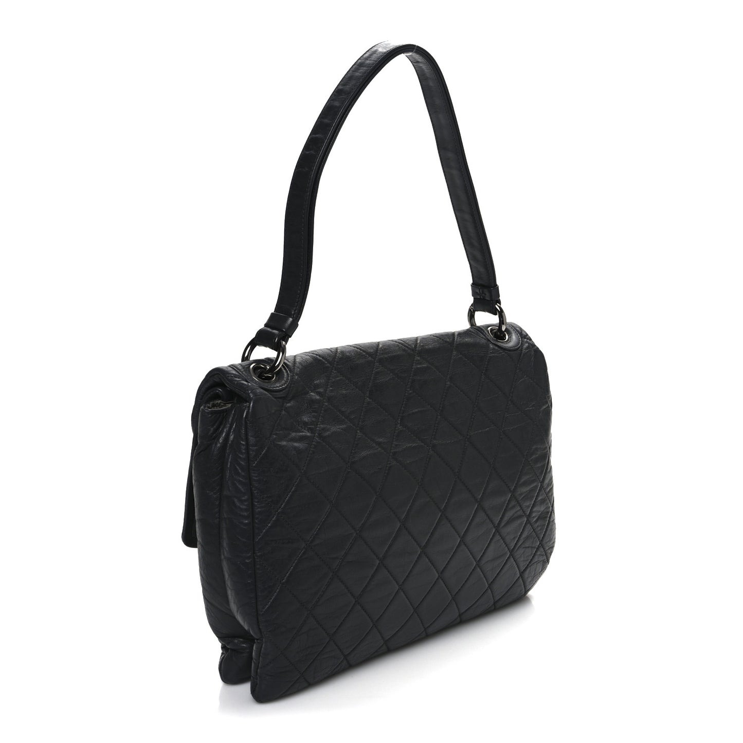 Lambskin Quilted Padded Envelope Flap Black