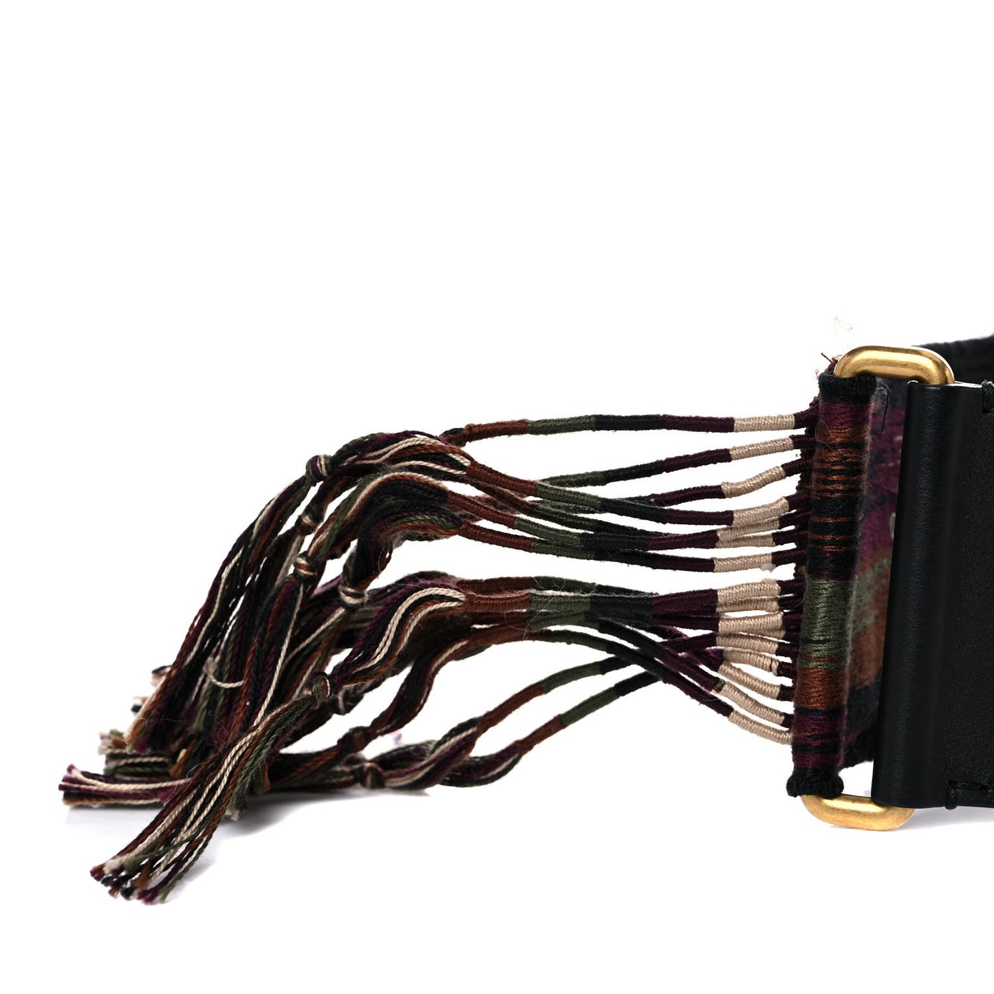 Canvas Embroidered Studded Bohemian Fringe Shoulder Strap Black Multicolor
