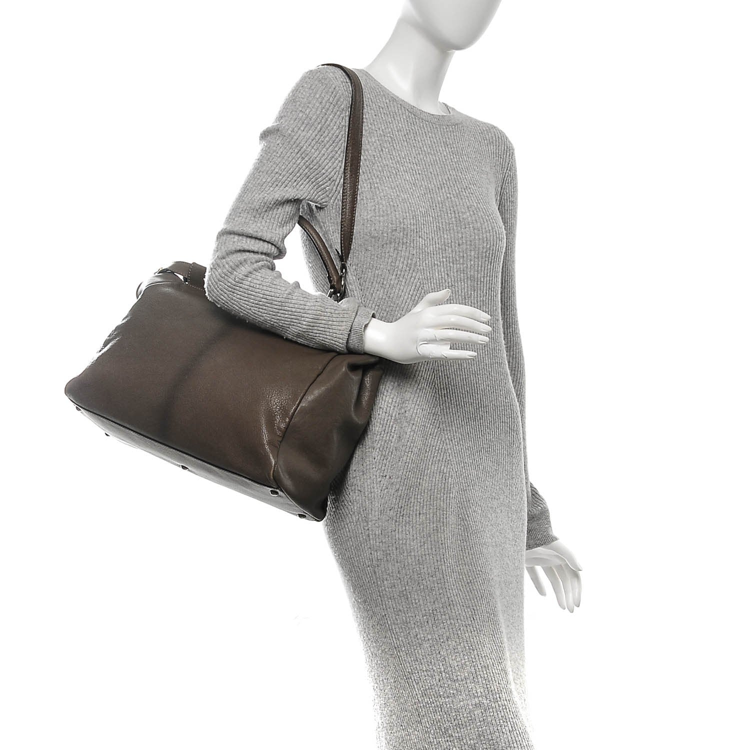 Fendi Goatskin Zucca Large Peekaboo Iconic Satchel Taupe Tobacco Moro 8 of 12