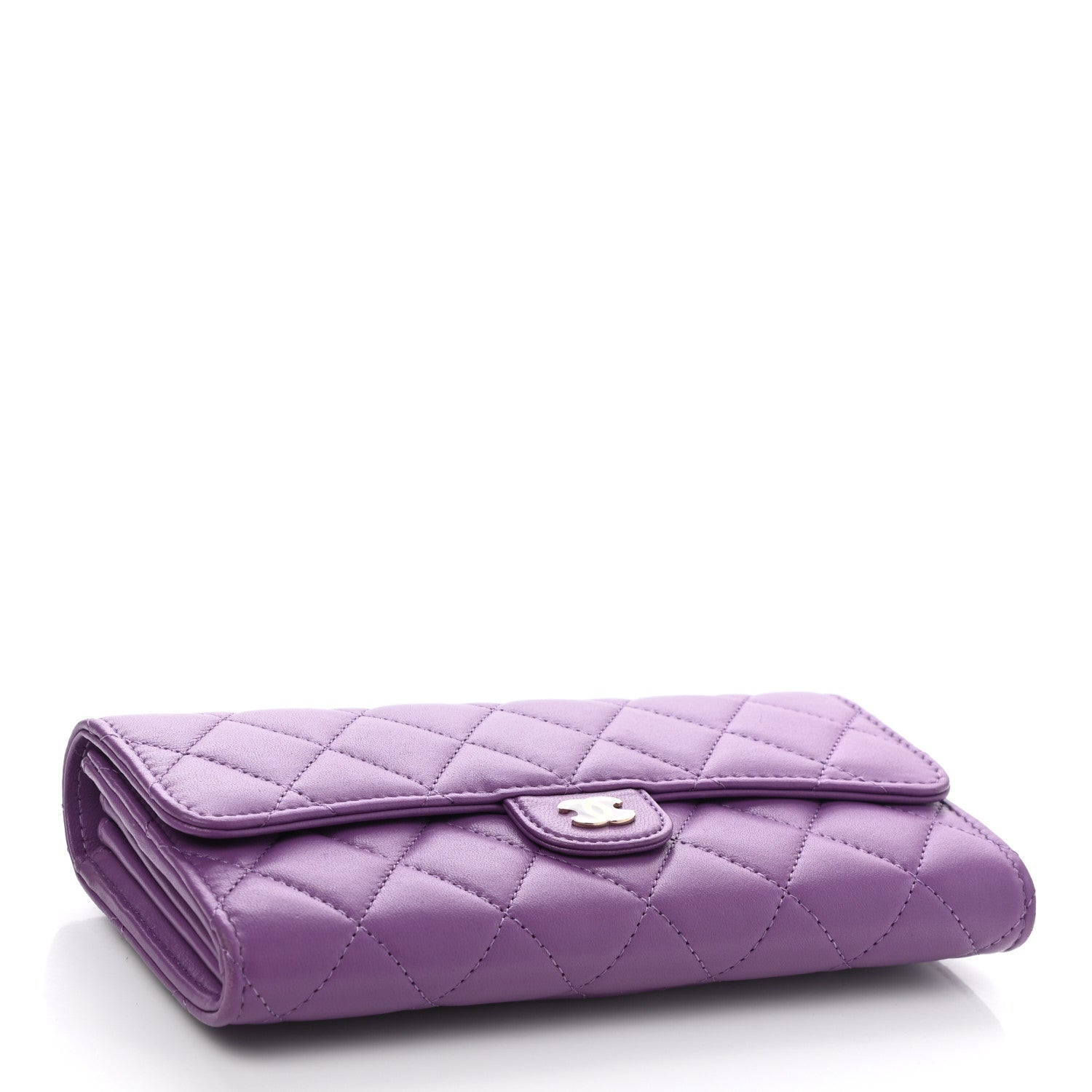 Chanel Lambskin Quilted Large Gusset Flap Wallet Purple 4 of 9
