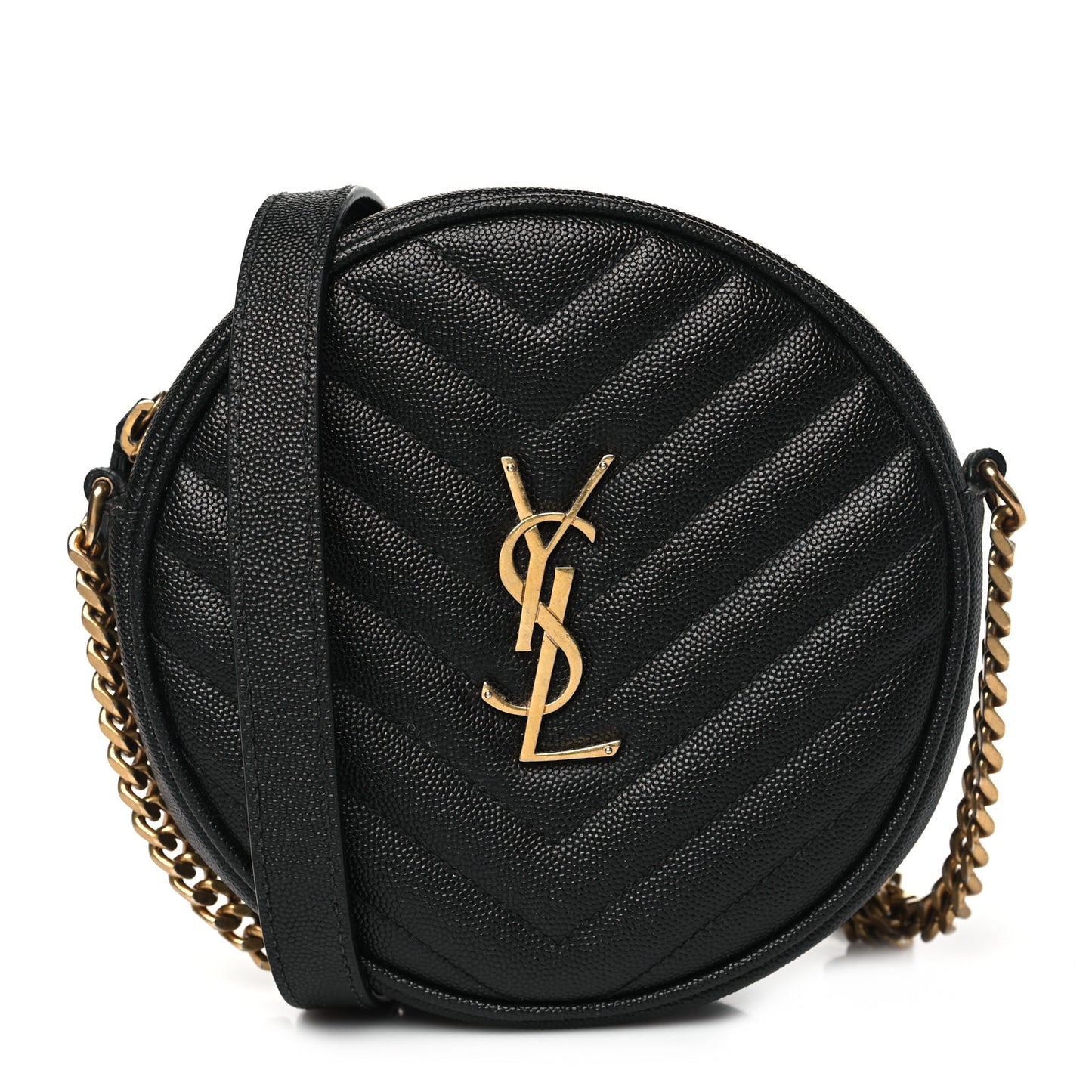 Grain De Poudre Matelasse Chevron Quilted Round Vinyle Camera Bag Black