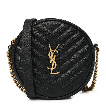 Saint Laurent Grain De Poudre Matelasse Chevron Quilted Round Vinyle Camera Bag Black 1 of 10