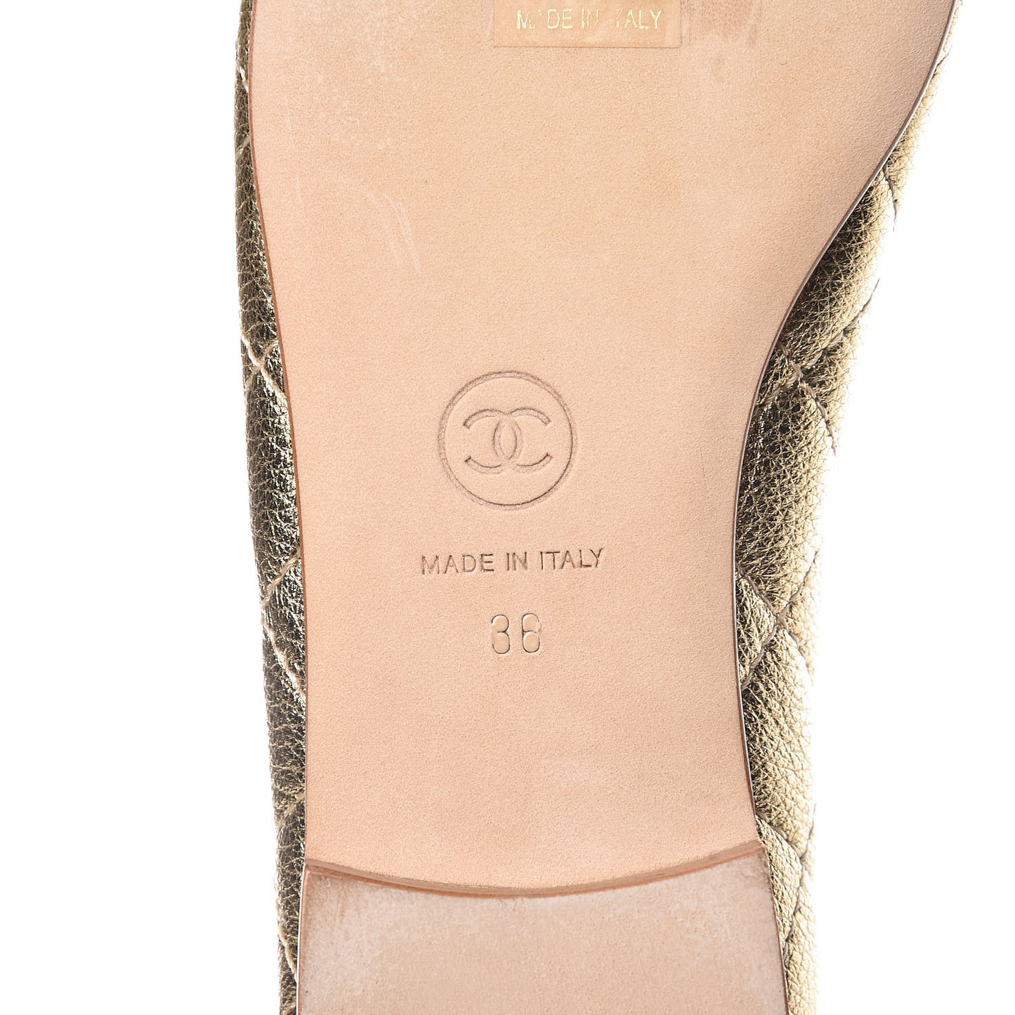 Metallic Lambskin Quilted Cap Toe Ballerina Flats 36 Gold