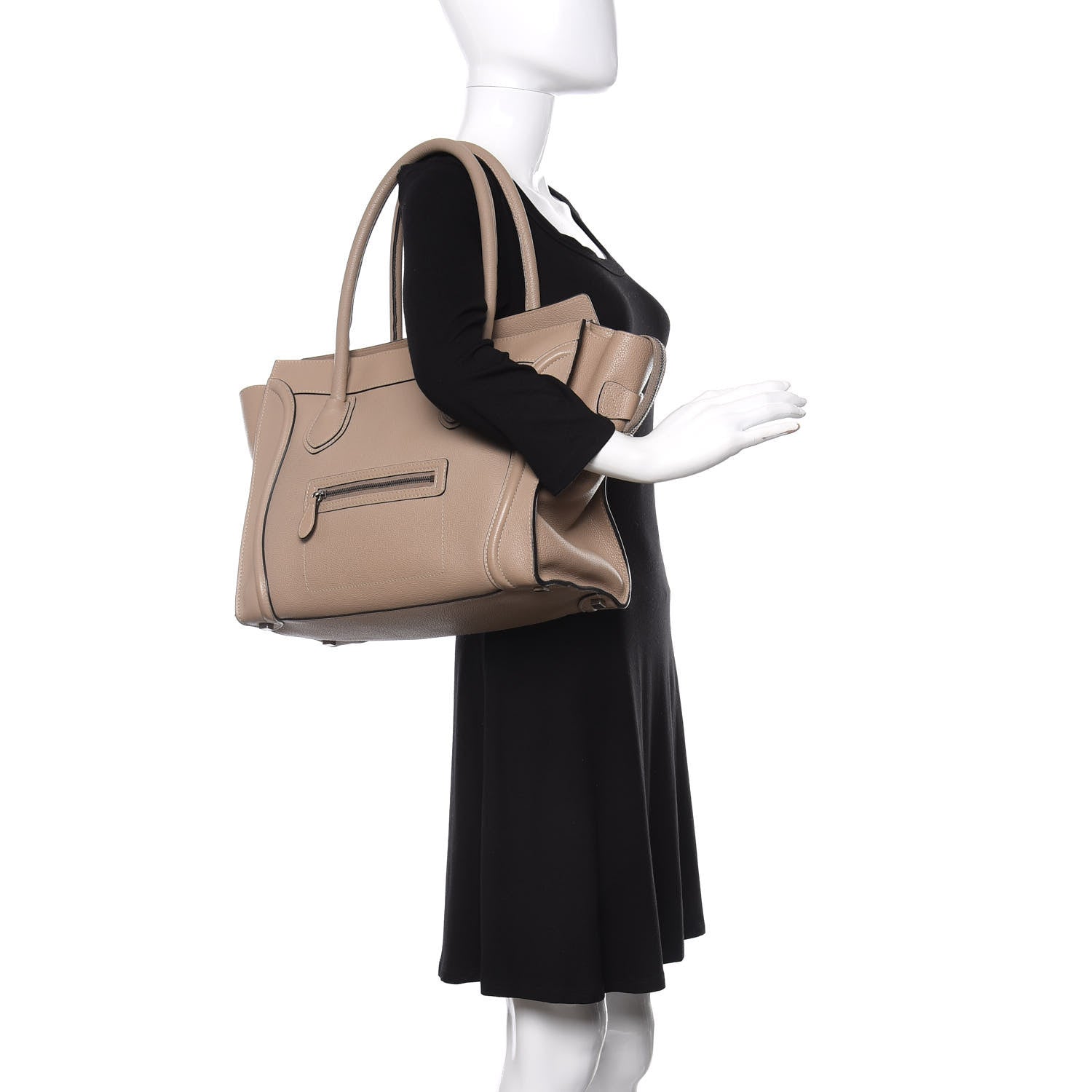 Celine Drummed Calfskin Shoulder Luggage Dune 2 of 9