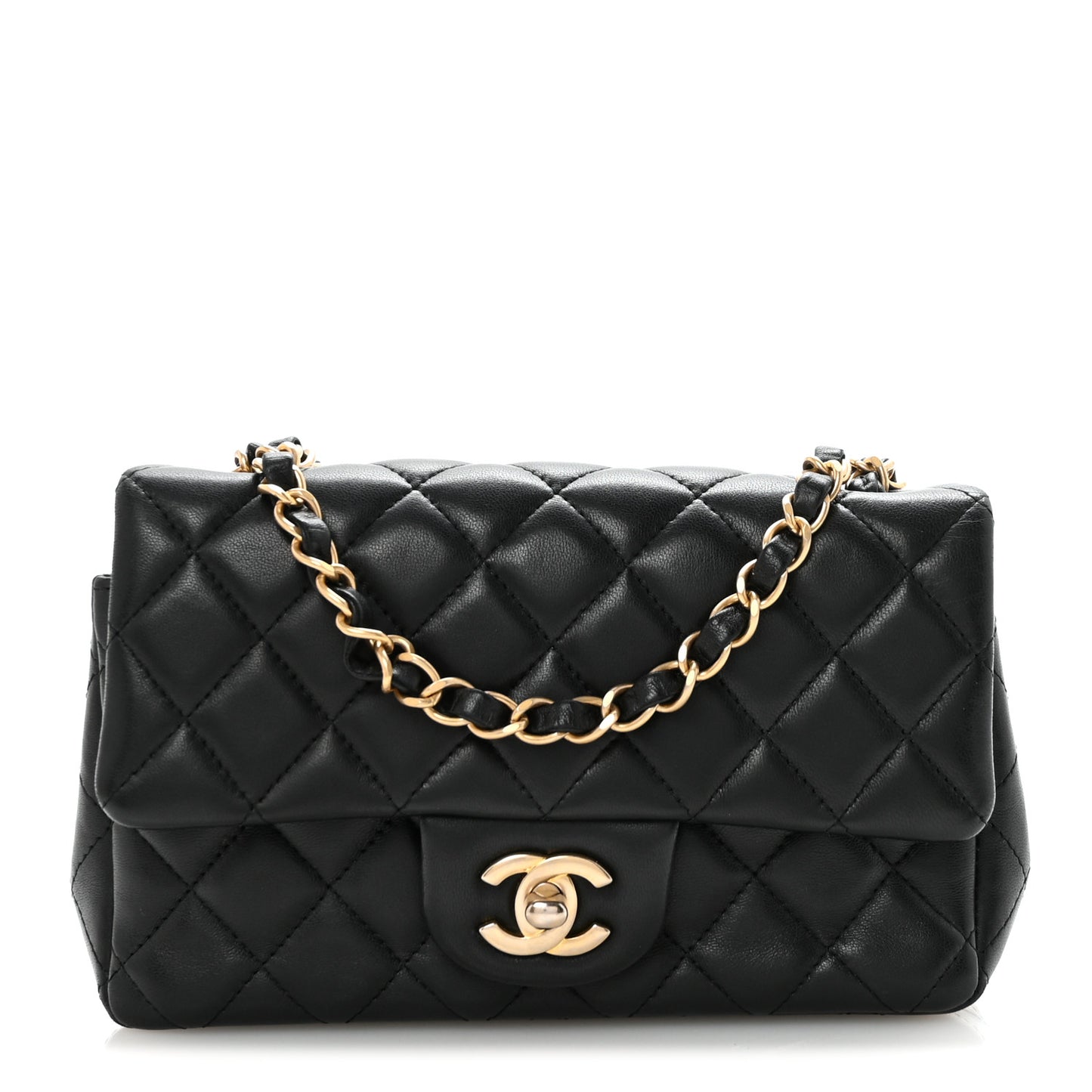 Lambskin Quilted Mini Rectangular Flap Black