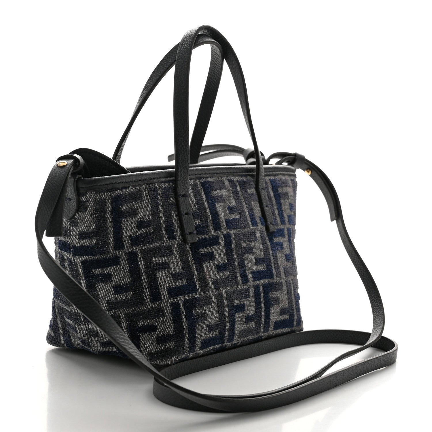 Fendi Fabric Calfskin FF Mini Roll Tote Navy 3 of 11